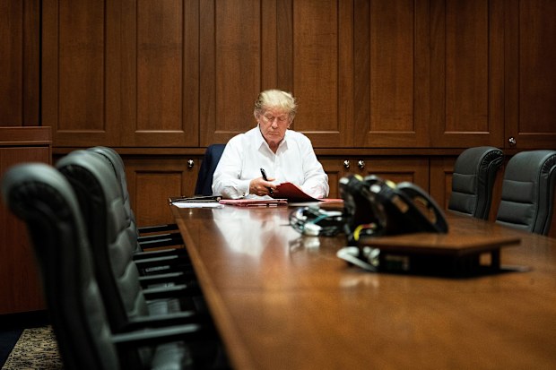 President Donald J. Trump works in his conference room at Walter Reed National Military Medical Center