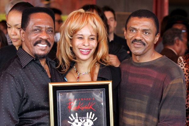 HOLLYWOOD, CA - APRIL 4: Musician Ike Turner with guest Audrey Madison and Ike Turner Jr. pose after Ike was Inducted into the Hollywood Rockwalk along with Muddy Waters, Robert Cray, Solomon Burke and Etta James on April 4, 2005 in Hollywood, California. (Photo by Frazer Harrison/Getty Images)  *** Local Caption *** Ike Turner;Audrey Madison;Ike Turner Jr
