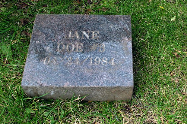 The grave marker for Jane Doe #3 from a cemetery in Anchorage, Alaska. The remains of a woman known for 37 years only as Horseshoe Harriet, one of 17 victims of a notorious Alaska serial killer, have been identified through DNA profiling as Robin Pelkey, authorities said Friday, Oct. 22, 2021. (AP Photo/Rachel D'Oro, File)