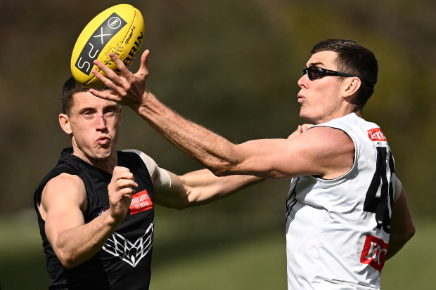 Darcy Cameron and Mason Cox will ruck together against Dees captain Max Gawn.