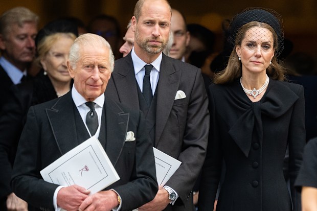 LONDON, ENGLAND - SEPTEMBER 16: King Charles III, Prince William, Prince of Wales and Catherine, Princess of Wales attend the funeral of The Duchess of Kent at Westminster Cathedral on September 16, 2025 in London, England. Katharine, Duchess of Kent was married Prince Edward, Duke of Kent, the first cousin of Queen Elizabeth II. She died on September 4 at the age of 92 at Kensington Palace surrounded by her family. Having converted to Catholicism in 1994, her funeral takes place at Westminster 