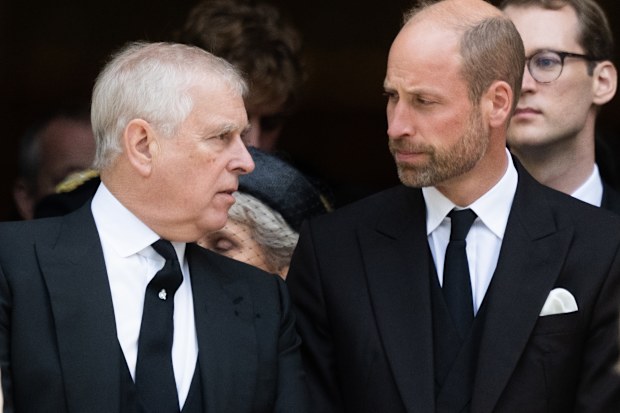 LONDON, ENGLAND - SEPTEMBER 16: Prince Andrew, Duke of York and Prince William, Prince of Wales attend the funeral of The Duchess of Kent at Westminster Cathedral on September 16, 2025 in London, England. Katharine, Duchess of Kent was married Prince Edward, Duke of Kent, the first cousin of Queen Elizabeth II. She died on September 4 at the age of 92 at Kensington Palace surrounded by her family. Having converted to Catholicism in 1994, her funeral takes place at Westminster Cathedral and is th