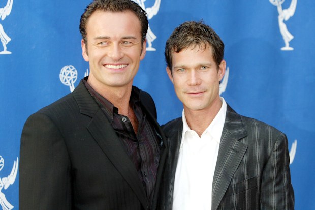Julian McMahon and Dylan Walsh pose at the Academy of Television Arts and Sciences' "Behind The Scenes Double Header" with FX's The Shield and Nip/Tuck at the Leonard H. Goldenson Theater on April 28, 2004