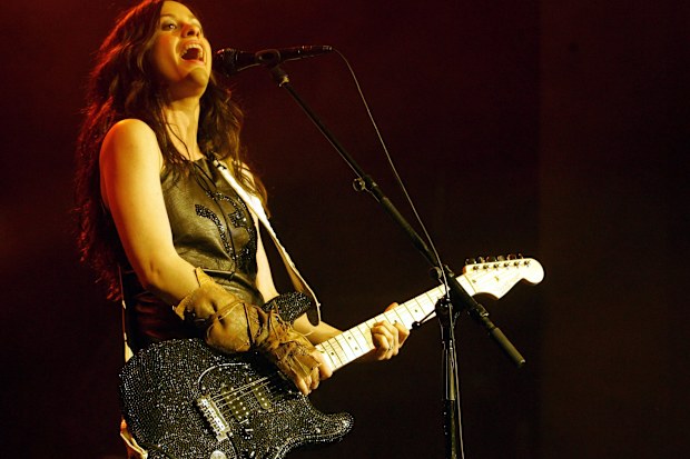 LONDON - APRIL 21:  Canadian musician Alanis Morissette plays her first full-scale UK live date since 2001 at Carling Academy Brixton on April 21, 2005 in London. Morissette celebrates the 10th anniversary of her classic album "Jagged Little Pill" with the release of her all-new acoustic version of the album on July 25.  (Photo by Jo Hale/Getty Images)