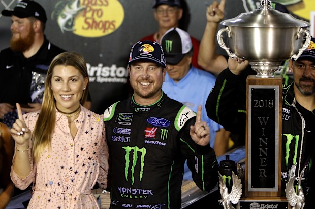 Kurt Busch and wife Ashley during the running of the 58th Annual Bass Pro Shops NRA Night Race on Saturday August 18, 2018  at Bristol Motor Speedway in Bristol Tennessee.  