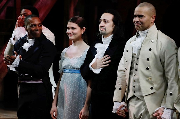 Leslie Odom Jr., Phillipa Soo, Lin-Manuel Miranda, Christopher Jackson, Hamilton, Opening Night, 2015