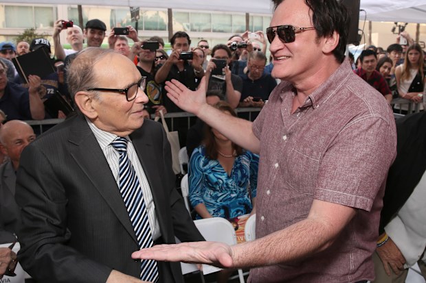 Composer Ennio Morricone and Quentin Tarantino attend The Hateful Eight's Ennio Morricone Star Ceremony On The Hollywood Walk Of Fame at Hollywood Walk Of Fame on February 26, 2016 in Hollywood, California.