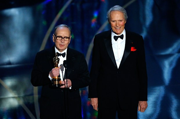 Ennio Morricone received an  Honorary Academy Award from Clint Eastwood during the 79th Annual Academy Awards in 2007