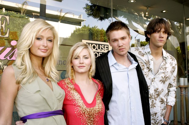 Paris Hilton, Elisha Cuthbert, Chad Michael Murray and Jared Padalecki, stars of House of Wax, in 2005