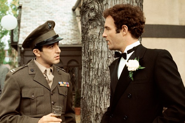 Al Pacino as Michael Corleone, (left) and James Caan as Sonny Corleone (right) in a scene from "The Godfather". 