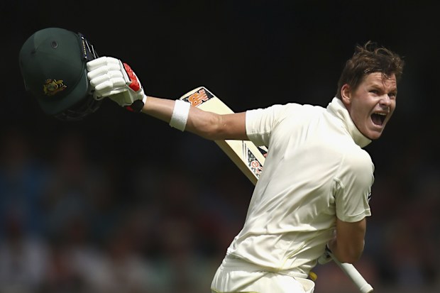 A jubilant Steve Smith celebrates his first double century.