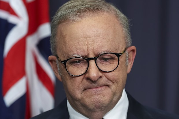Prime Minister Anthony Albanese during a press conference following a shooting at Bondi, at Parliament House in Canberra on Sunday 14 December 2025. fedpol Photo: Alex Ellinghausen
