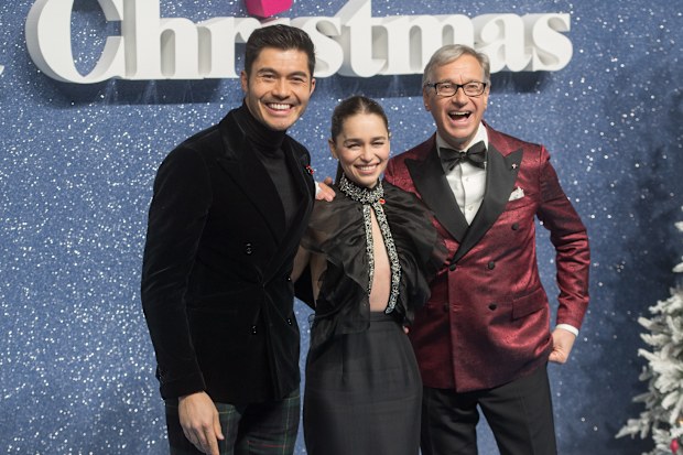 Henry Golding, Paul Feig and Emilia Clarke at the UK premiere of Last Christmas on November 11.
