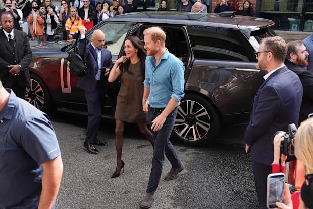 MELBOURNE, AUSTRALIA - APRIL 16: Meghan, Duchess of Sussex, and Prince Harry, Duke of Sussex arrive for a visit to batry Australia, a mental health engagement program at Swinburne University of Technology on April 16, 2026 in Melbourne, Australia. The Duke and Duchess of Sussex are on a four-day visit to Australia, with engagements across Melbourne, Canberra and Sydney. (Photo by Jonathan Brady/PA Wire-Pool/Getty Images)