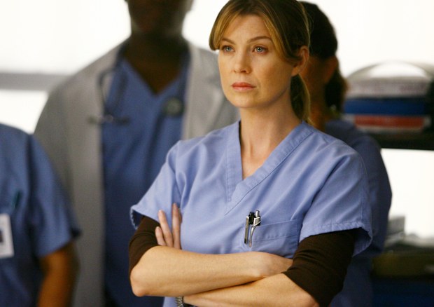 Ellen Pompeo as Dr Meredith Grey on Grey's Anatomy.