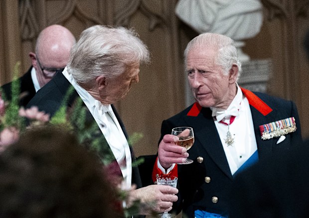 (From left) Michael Boulos, Catherine, Princess of Wales, President Donald Trump and King Charles III of the United Kingdom of Great Britain during an official state banquet at Windsor Castle on Wednesday, Sept. 17, 2025 in Windsor, England. (Photo by Doug Mills/The New York Times)