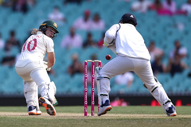 Rishabh Pant of India drops an edge off the bat of Will Pucovski of Australia.