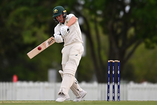 Nathan McSweeney of Australia A bats at Great Barrier Reef Arena.