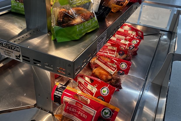 coles roast chickens display