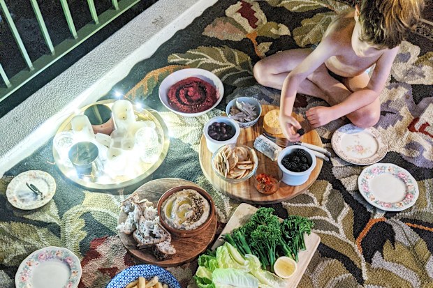 The family will often eat on the floor.