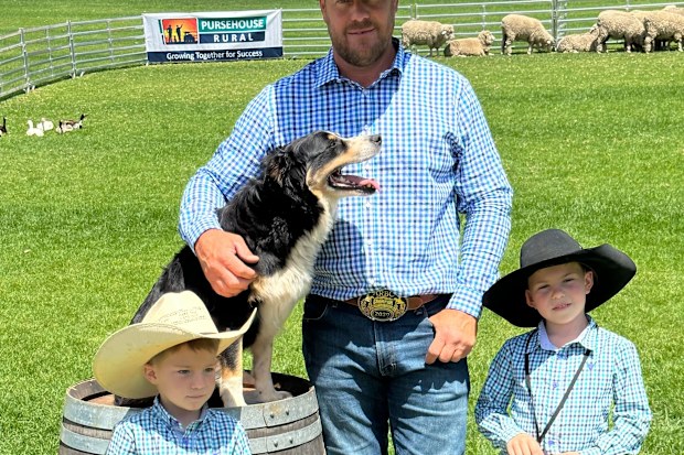 Murray Wilkinson and his sons Jordan, six, and Tanner, four, will host the King when His Majesty watches a sheepdog demonstration at the Parramatta bbq.