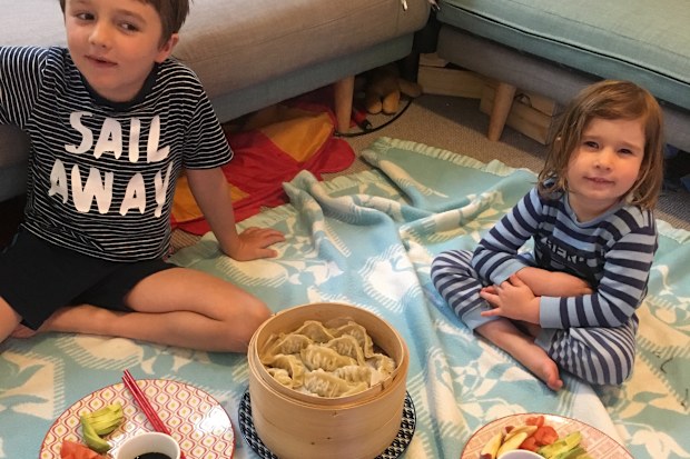 Friday night carpet picnics are a family tradition. 