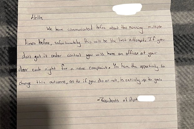 neighbour note toddler noise