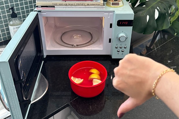 Lemons in water for a microwave cleaning hack.