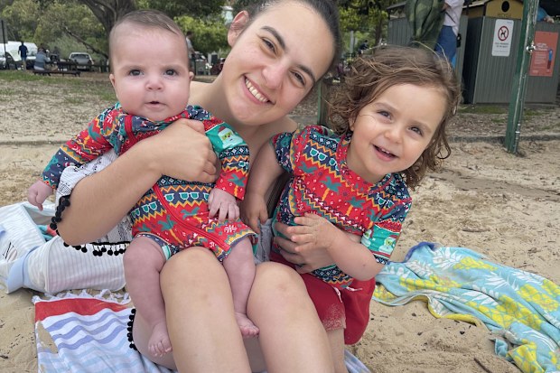 Nikolina Kharoufeh with her sons Noah and Leo. 