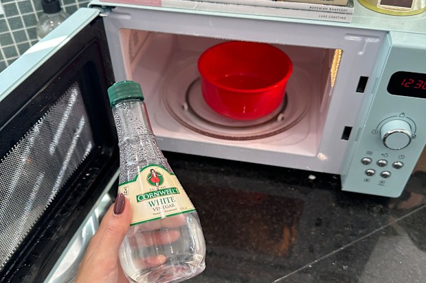White vinegar for a microwave cleaning hack.