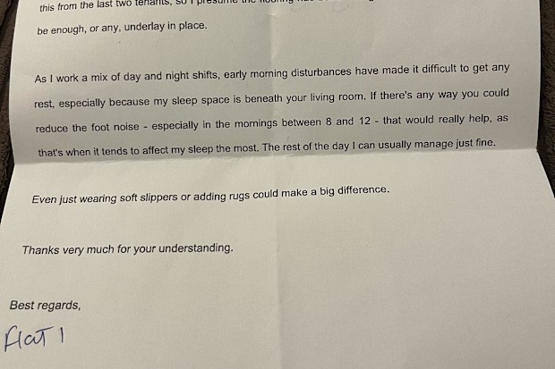 reddit apartment living noise complaint letter