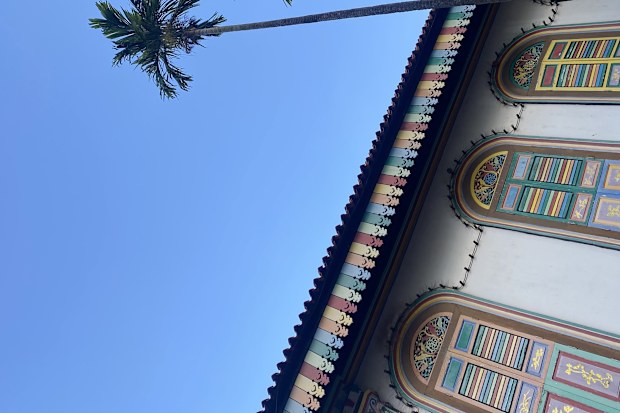 traditional building in Singapore's little India with palm trees