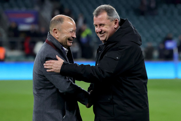 Eddie Jones and Ian Foster after the 2022 draw between England and New Zealand at Twickenham.