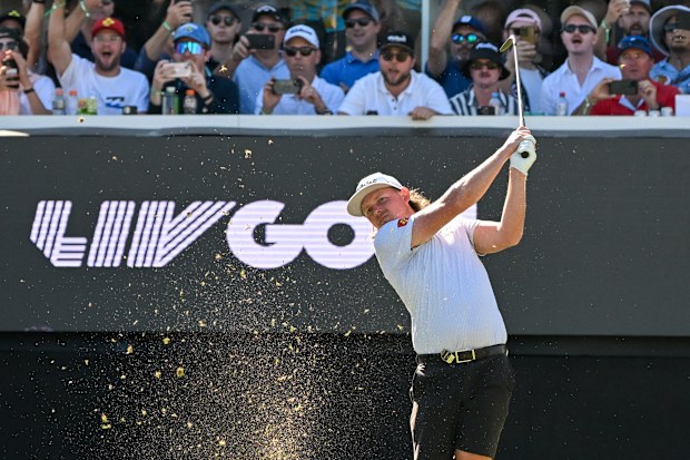  Cam Smith of Ripper GC tees off on the 12th hole during day two of Liv Golf Adelaide at The Grange Golf Course on April 22, 2023 in Adelaide, Australia. (Photo by Asanka Ratnayake/Getty Images)
