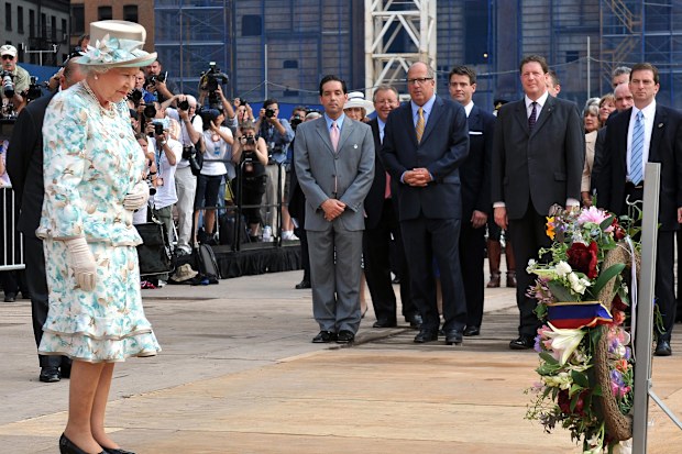 Queen Elizabeth II lays a wreath at the site of the World Trade Centre, in New York City, for the victims of 9/11 in 2010. (Photo by John Stillwell/PA Images via Getty Images)