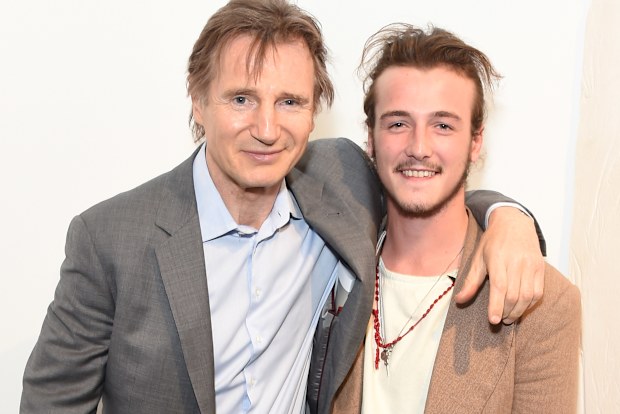 Liam Neeson, son Michael Neeson, Maison Mais Non launch party, Soho, June 2, 2015, London.