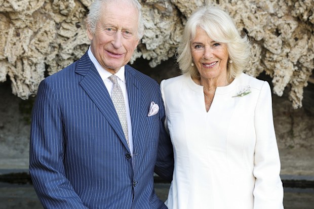 In this photo provided by Buckingham Palace, Britain's King Charles III and Queen Camilla pose for a portrait at Villa Wolkonsky, in Rome, Italy, Monday, April 7, 2025. (Chris Jackson/Getty Images for Buckingham Palace via AP)