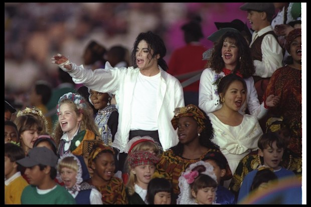 Singer Michael Jackson performs during halftime at Super Bowl XXVII between the Dallas Cowboys and the Buffalo Bills at the Rose Bowl in Pasadena, California. The Cowboys won the game, 52-17.