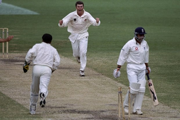 Stuart MacGill of Australia in a 1998 Ashes game at the Gabba, after his Pakistan tour.