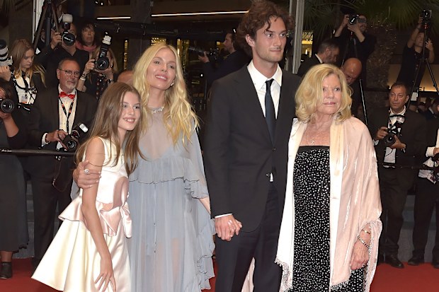 Sienna Miller with daughter Marlowe Sturridge, Oli Green and her mother Josephine Miller at Cannes Film Festival 2024. 