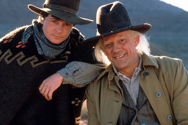 Michael J Fox and Christopher Lloyd in a scene from the film 'Back to the Future Part III', 1990.