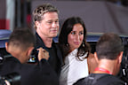 VENICE, ITALY - AUGUST 1: Brad Pitt and Ines de Ramon attends the "Wolfs" red carpet during the 81st Venice International Film Festival at Palazzo del Cinema on August 1, 2024 in Venice, Italy. (Photo by Gisela Schober/Getty Images)