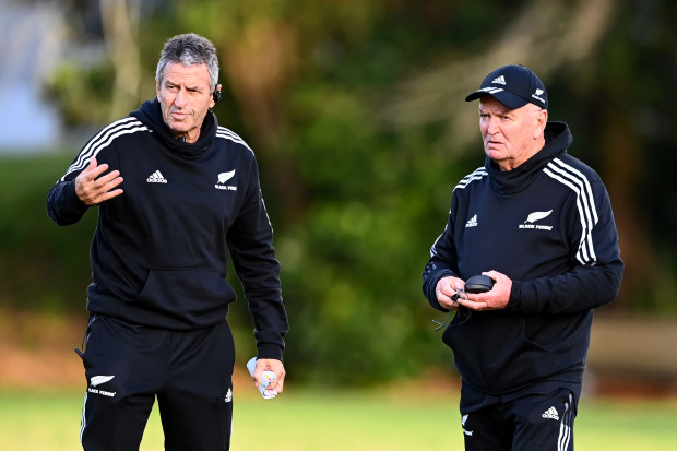 Wayne Smith and Sir Graham Henry during a Black Ferns training session.