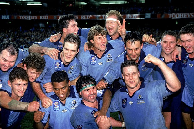 The Blues celebrate after winning game three and the 1994 Origin series 2-1 at Lang Park.