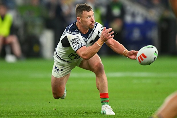 Damien Cook in action for the Rabbitohs against the Storm on Anzac Day.