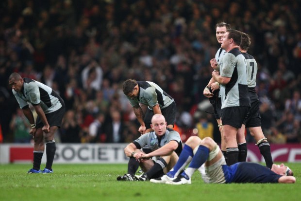 All Blacks players react to their loss against France in the 2007 Rugby World Cup quarter-final - the first time New Zealand were knocked before a semi-final in the tournament's history.