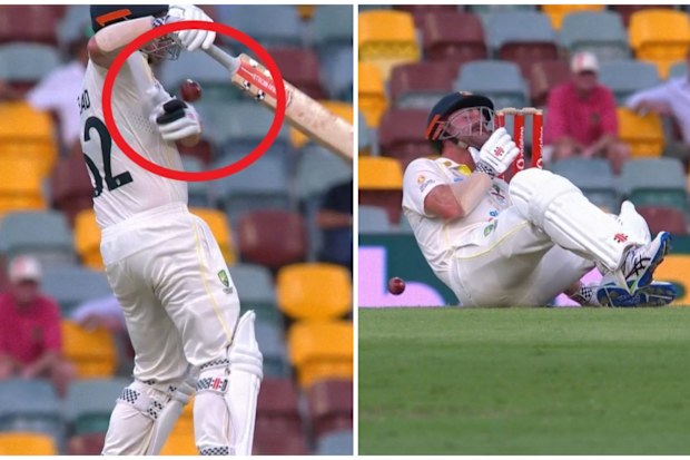 Travis Head was nailed by a Mark Wood delivery.