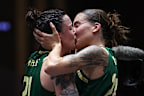 UTSUNOMIYA, JAPAN - MAY 05: Marena Whittle #21 and Anneli Maley #24 of Australia celebrates the victory after the Womens Final match between Australia and Canada on day three of the FIBA 3x3 Olympic Qualifying Tournament 2 at Light Cube Utsunomiya on May 05, 2024 in Utsunomiya, Tochigi, Japan.  (Photo by Takashi Aoyama/Getty Images)