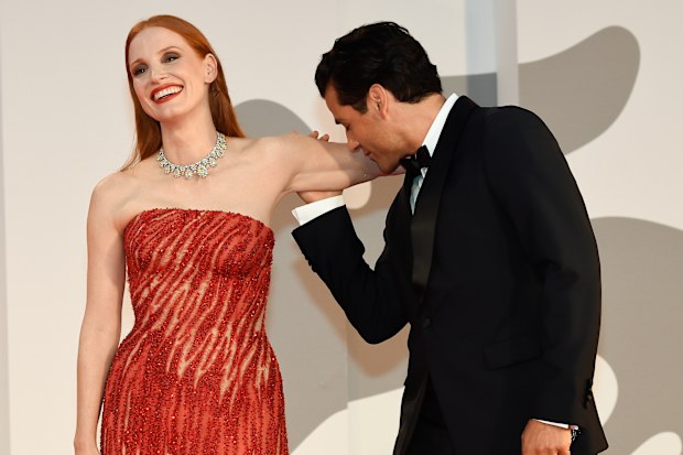 Oscar Isaac, Jessica Chastain at the 78 Venice International Film Festival 2021.  Scenes From a Marriage red carpet. Venice (Italy), September 4th, 2021 