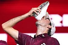 Elvis Smylie of Ripper GC celebrates after winning the final round on day four of LIV Golf Riyadh.